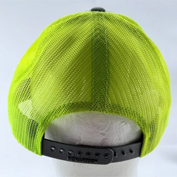 CAT Caterpillar Gray Neon Green Mesh Snapback Trucker Baseball Cap Hat - Picture 5 of 8